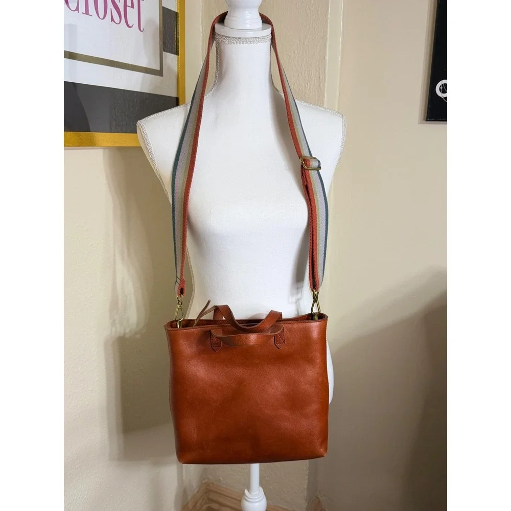 Madewell Small Transport Crossbody Bag English Saddle Leather Striped Strap Zip - Picture 2 of 5